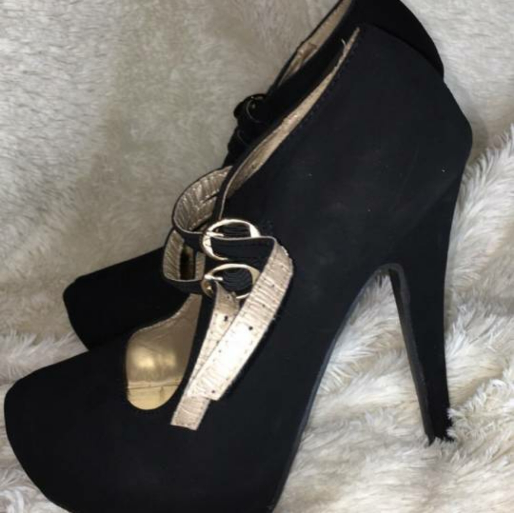 Black, double strap closure stilettos